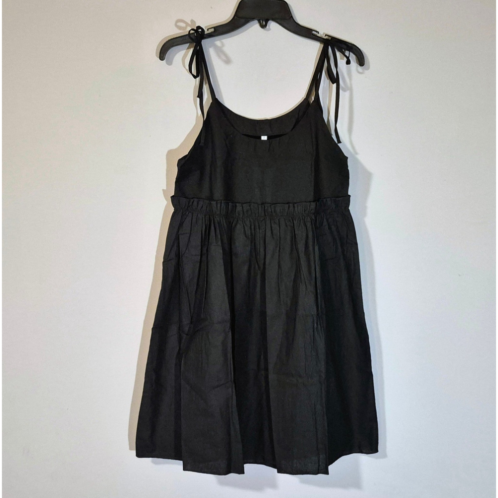 Black Strapless Mini Sun Dress Size S Shoulder Ties Boho Minamalist NWT